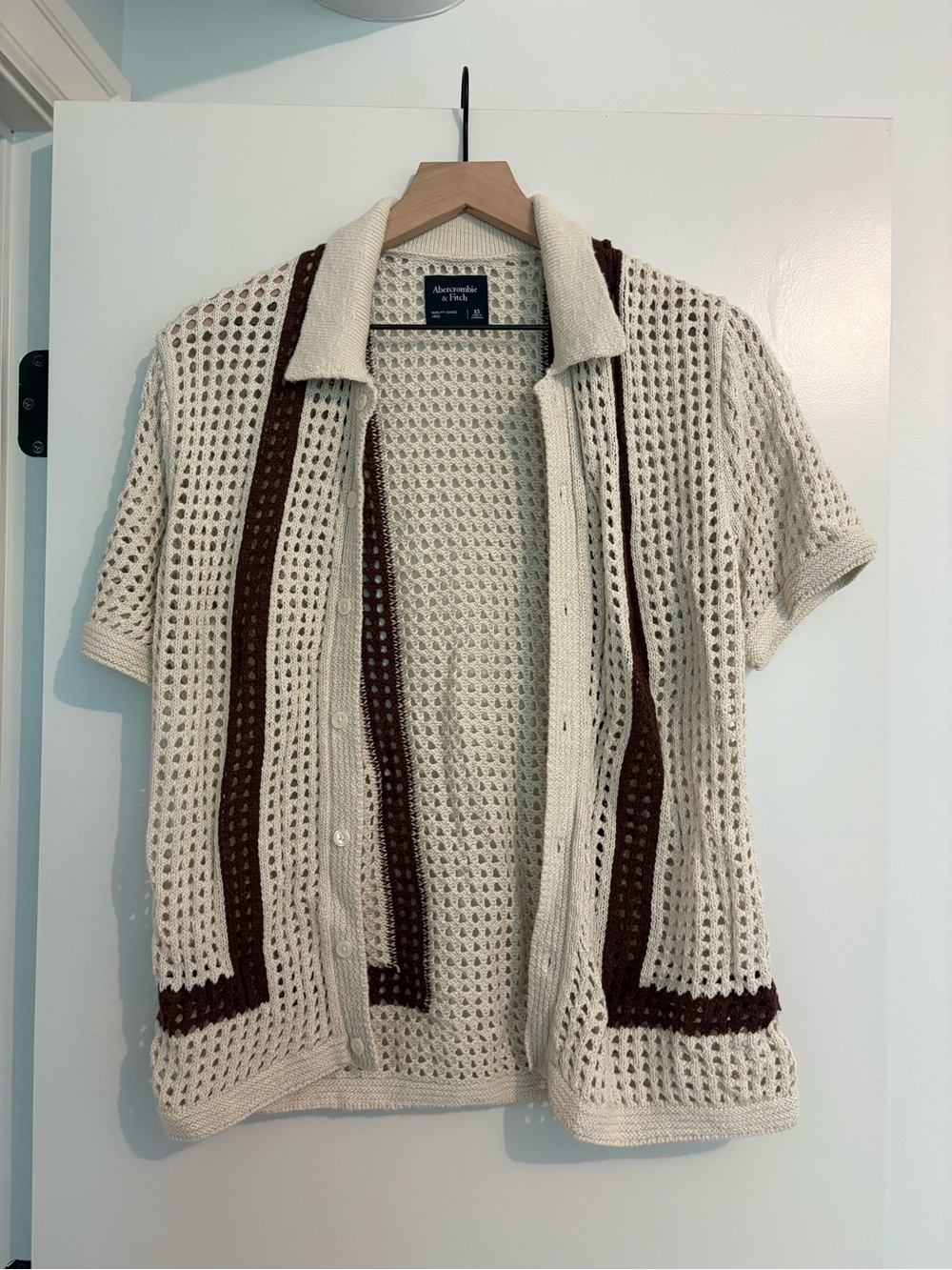 Abercrombie & Fitch Cream Open-Knit Short Sleeve Cardigan